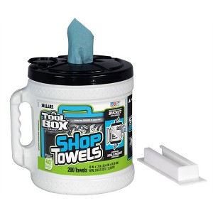 TOOLBOX Shop Towels with Big Grip Dispenser Bucket – 10" x 12", Recycled Fiber Towels, 200 Sheets - 1 of 1