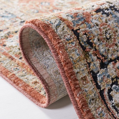 Rust and Blue Hand-Knotted Synthetic Area Rug 5' x 8'