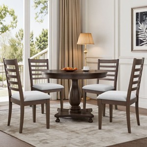 Modern Armless High Ladder Back Dining Chair Set of 4,Fabric Upholstered Kitchen Dining Chair,Farmhouse Rubber Wood Dining Chair-Coolbibila - 1 of 4