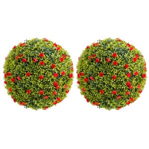Artificial  Topiary Ball, Decorative Artificial Boxwood Balls with Flowers, Indoor Outdoor Faux Greenery for Fake Plants for Home Decor - 1 of 4