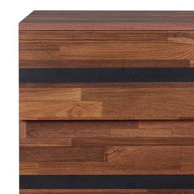 Walnut and Black Modern Rectangular Nightstand with Storage