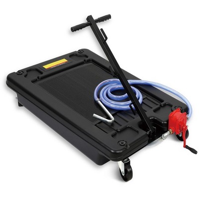 15 Gallon Oil Drain Pan with Hand Pump & 8 Ft Hose, 57L Low Profile & T Foldable Handle Oil Drain Cart for Truck Cars SUVs