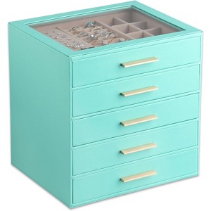 3-Layer Jewelry Box with Clear Lid Drawer and PU Leather Exterior - 1 of 4