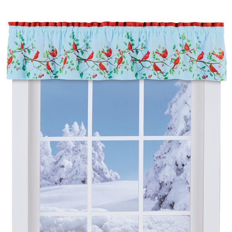 Collections Etc Cardinals On Branch Winter Holly Curtain Valance, 1 of 4