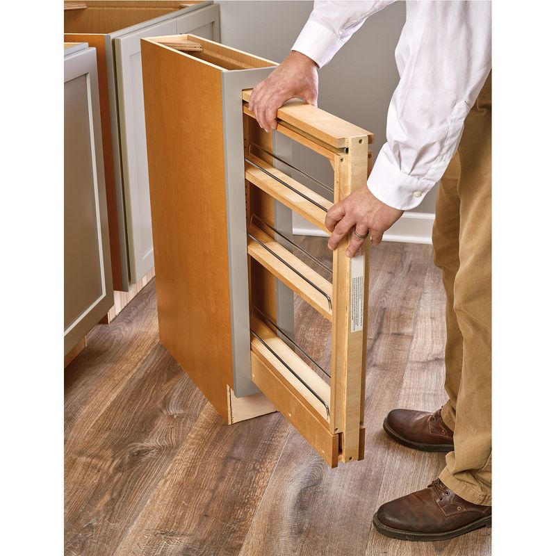 Rev-A-Shelf 6" Pull Out Shelf Organizer for Between Base Kitchen Cabinets, Adjustable Filler Spice Rack Seasoning Storage Holder, Wood, 438-BC-6C, 5 of 7