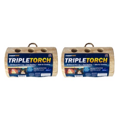 TimberTote TripleTorch One Log Campfire Fireplace Camping Cooking Camp Fire Wood Log with 3 Chimneys and Fire Start Stick (2 Pack)