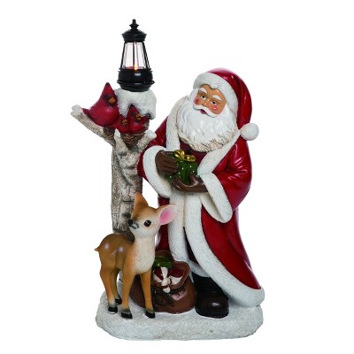 Transpac Resin Light Up Santa with Deer Decorative Figurine Christmas Tabletop Decor Prelit Red Indoor Use Holiday Decoration Gift Giving and Hostess