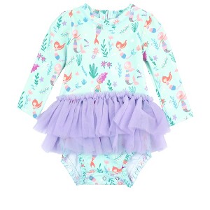 RuffleButts Baby/Toddler Girls UPF50+ Tulle Skirted One Piece Rash Guard - 1 of 4
