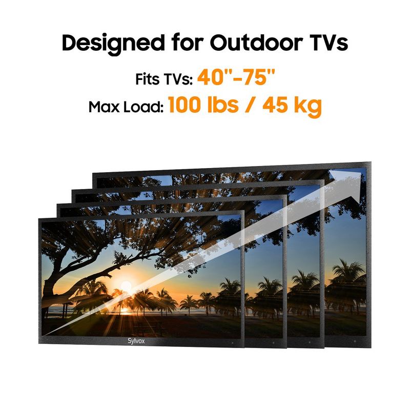 Sylvox Full Motion Outdoor TV Wall Mount for 40-75 inches, with Flexible 6 Articulating Dual Arms for Flat Curved Screen TV, 5 of 8