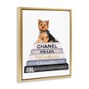 Stupell Industries Book Stack Yorkie Dog Glam Fashion Watercolor Floating Frame Canvas Art, Gold, 25" x 31" - 2 of 4