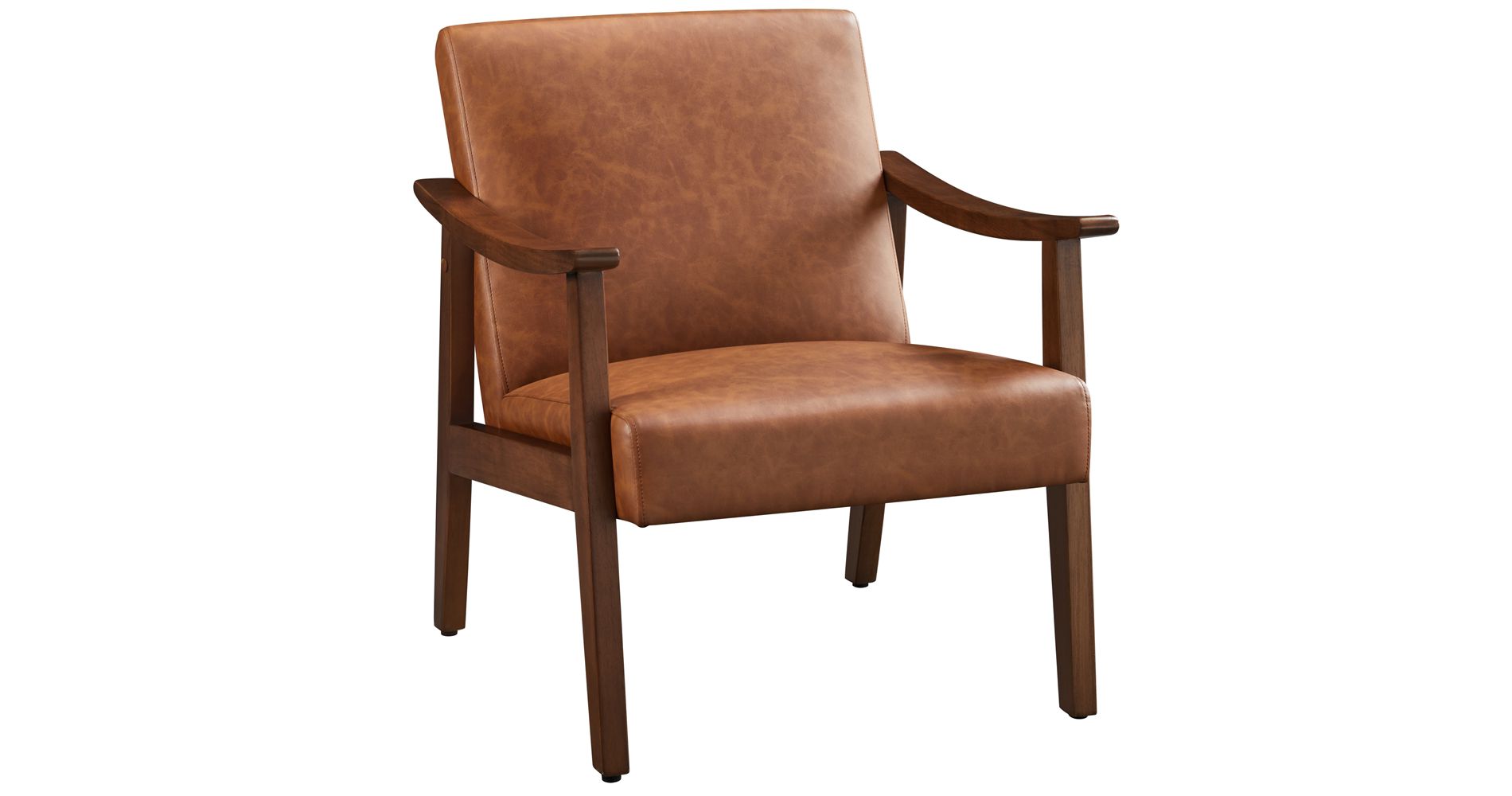 Yaheetech Modern Faux Leather Upholstered Armchair Accent Chair with Solid Wood Legs, Brown