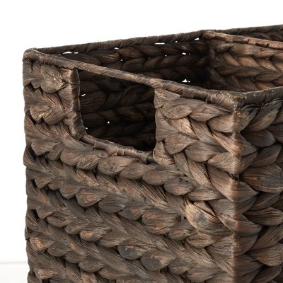 Espresso Seagrass Rectangular Stair Basket with Handles