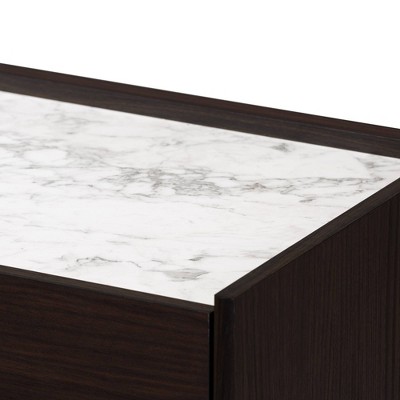 Walker Dark Brown Wood 5-Drawer Chest with Faux Marble Top