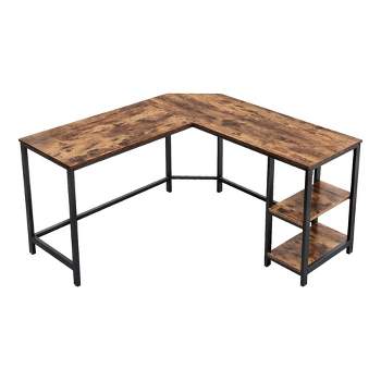 L Shape Wood and Metal Frame Computer Desk with 2 Shelves Brown/Black - The Urban Port
