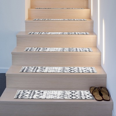 Distressed Black and White Bohemian Non-Slip Stair Treads Set