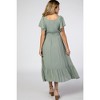 PinkBlush Light Olive Smocked V-Neck Maternity Midi Dress - 3 of 4