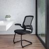 Emma and Oliver Black Mesh Sled Base Side Reception Guest Office Chair with Flip-Up Arms - 2 of 4