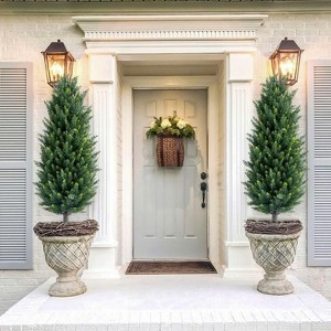 Acekool Set of Artificial Topiary Ball Trees with Metal Ground Spikes, UV Resistant Cedar/Eucalyptus for Garden Patio Indoor Outdoor, Easy Install - 1 of 4