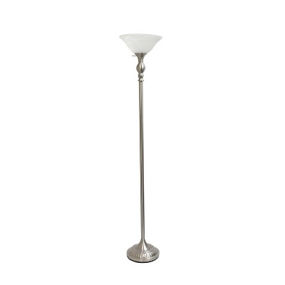 1 Light Torchiere Floor Lamp with Marbleized Glass Shade Brushed Nickel - Elegant Designs