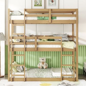 Kumasinova Triple Twin Bunk Bed – Detachable (Splits to 3 Beds), 2 Built-In Ladders & Full-Length Guardrails,Rubber Wood Bed Frame for Kids' Bedroom - 1 of 4