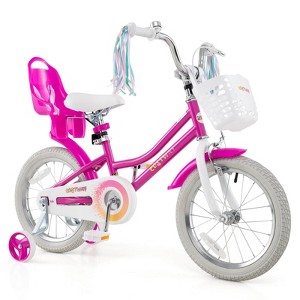 Safstar 16 Inch Kids Bike with Training Wheels, Doll Seat, Basket, Streamers, Hand Brake, Coaster Brake, Height Adjustable Seat & Handlebar - 1 of 4