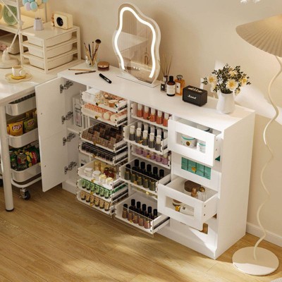 FUFU&GAGA Large-Capacity Modern Clear Makeup Organizer,Tiered Cosmetic Display Storage Cabinet,Multiple Drawers  for Vanity & Dressing Room
