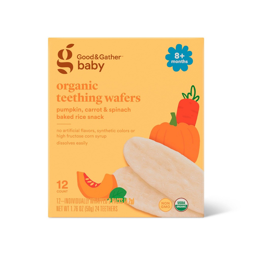 Photos - Baby Food Organic Pumpkin Carrot and Spinach Teething Wafers Baby Snacks - 1.76oz/12