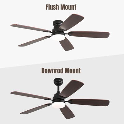 52 Inch Flush Mount & 3 Downrods Ceiling Fans with Lights and Remote Low Profile Ceiling Fan Reversible DC Motor for Bedroom Living Room Patio
