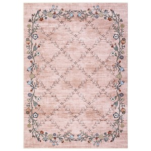 Washable Modern Floral Rug Non Slip Low Pile Rug Soft Contemporary Throw Floor Cover Foldable Indoor Carpet for Living Room Bedroom Playroom Nursery - 1 of 4