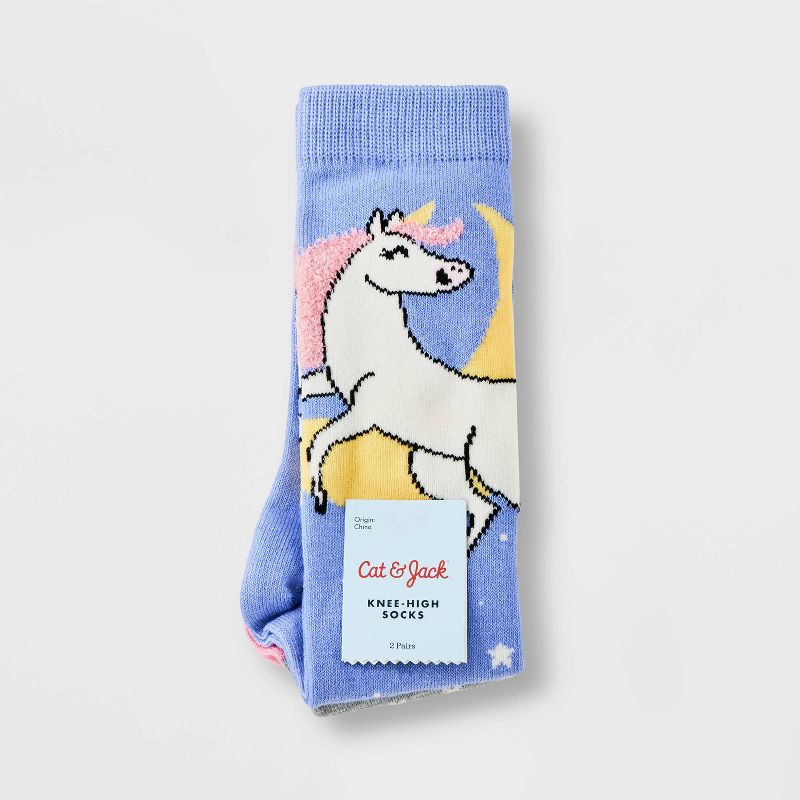 Girls' 2pk Unicorn Knee High Socks - Cat & Jack™ Blue, 3 of 5