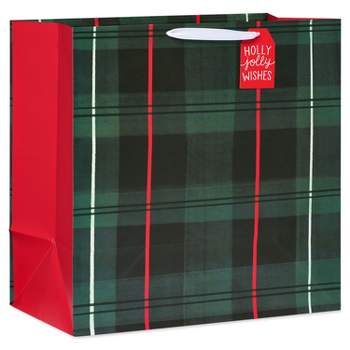 XL 15" Green Tartan Plaid Christmas Gift Bag