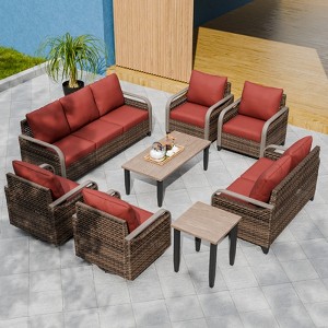 EAGLE PEAK Wicker Outdoor Patio Conversation Set, Swivel Rocker Chairs, 3-Seat Sofa, Loveseat, Table, 8 Pieces - 1 of 4