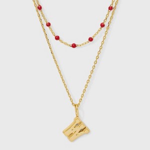 14K Gold Dipped Beaded Initial Necklace Set 2pc - A New Day™ Gold/Marron - 1 of 4