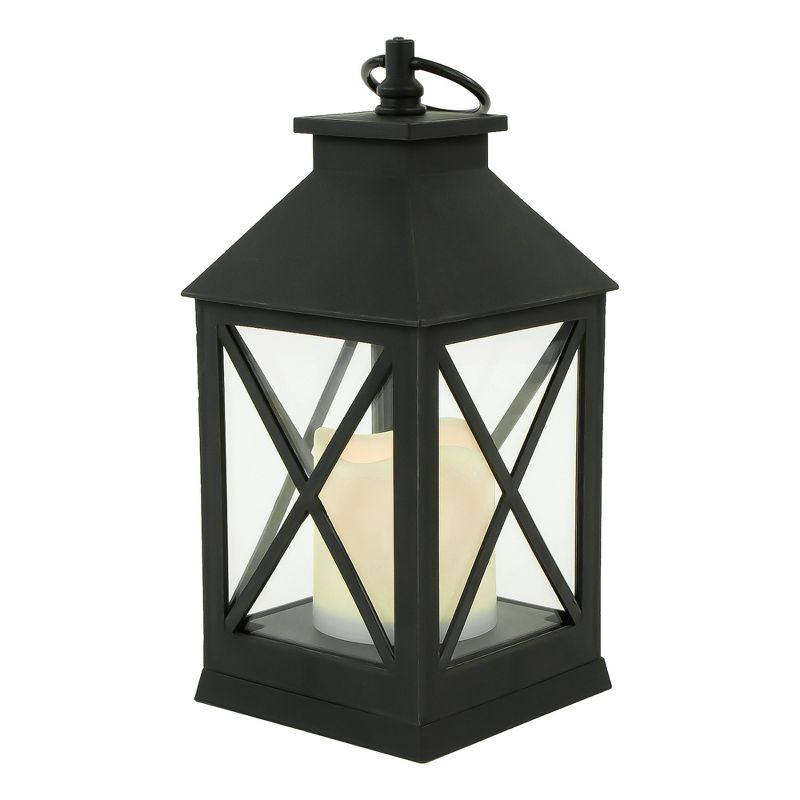 Northlight 9" LED Battery Operated Black Lantern with Flameless Candle, 1 of 5