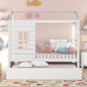 PAGED Twin Size Bed House Shaped Simple Modern Metal Bed Frame with Trundle for Bedroom - 1 of 4
