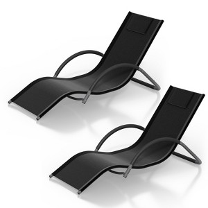 Set of 2 Outdoor Chaise Lounge Chairs - Adjustable Backrest & Headrest, All-Weather Poolside Recliners (Modern Black Design) - 1 of 4