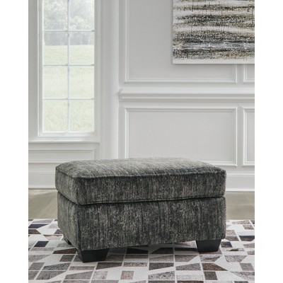Gray Upholstered Contemporary Rectangular Ottoman with Faux Wood Legs