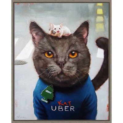 16" x 20" Cat Uber by Lucia Heffernan Framed Canvas Wall Art - Amanti Art