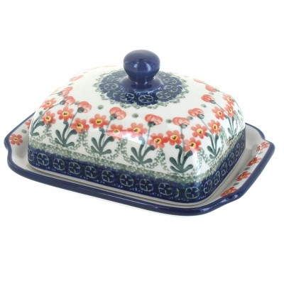 Blue Rose Polish Pottery Peach Posy Butter Dish : Target