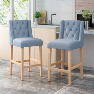 Counter Height Bar Stools Set Of 2,Fabric Tufted Wingback Kitchen Chairs,Armless Seat Height Dining Chairs With Wood Legs Footrest-Cuddlewood - 1 of 4