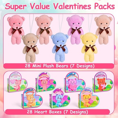 Fun Little Toys Valentine Mini Plush Bear With Heart Box 28pcs