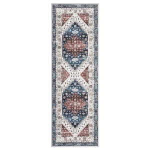 Washable Vintage Medallion Rug Non Slip Low Pile Rug Soft Retro Throw Floor Cover Foldable Indoor Carpet for Living Room Bedroom Playroom Nursery - 1 of 4