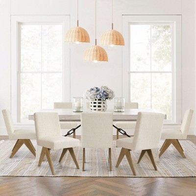 Set of 8 Upholstered Dining Chairs, Solid Wood Mid-Century Modern Kitchen Chairs with Padded Linen Seats, Comfortable Armless Chairs-Maison Boucle