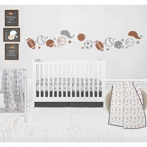 Bacati - Boys Football Muslin Brown Gray 10 pc Crib Bedding Set with 4 Swaddling Blankets - 1 of 4
