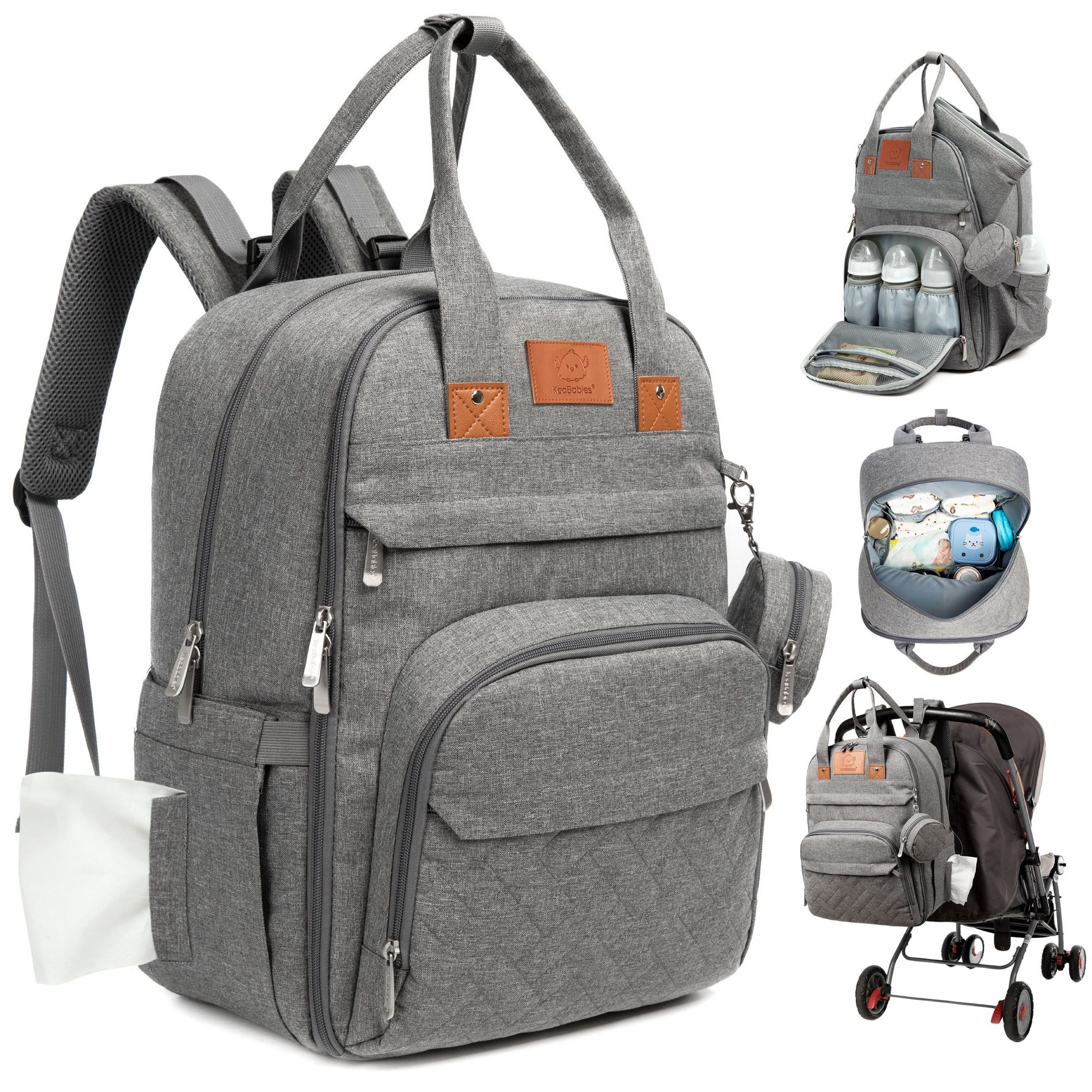 KeaBabies Diaper Bag with Changing Pad - Waterproof Baby Bag, Travel Diaper Bags, Baby Diaper Bag Backpack