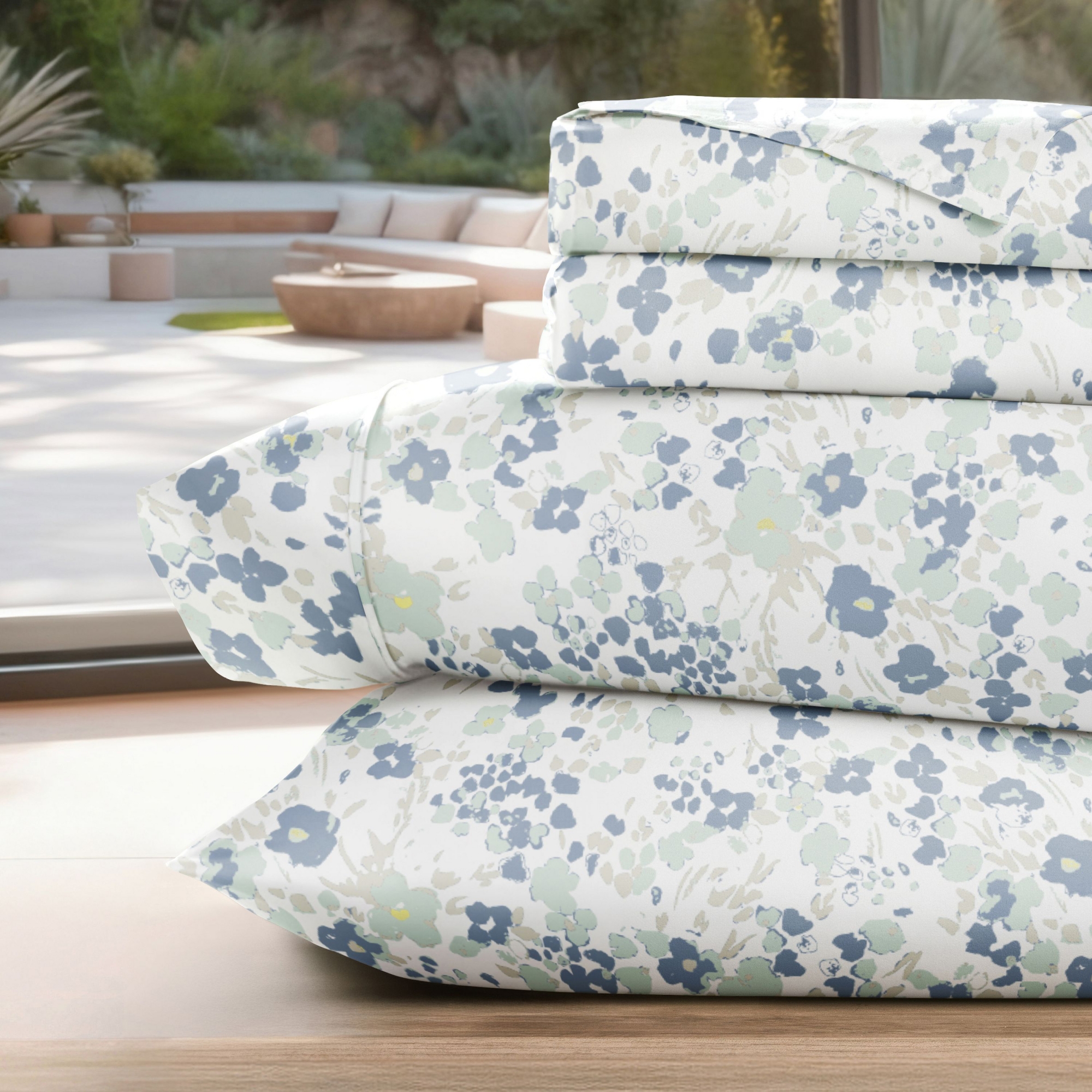 Floral & Paisley Patterns 4PC Sheet Set - Extra Soft - Becky Cameron, Violets Light Blue, King