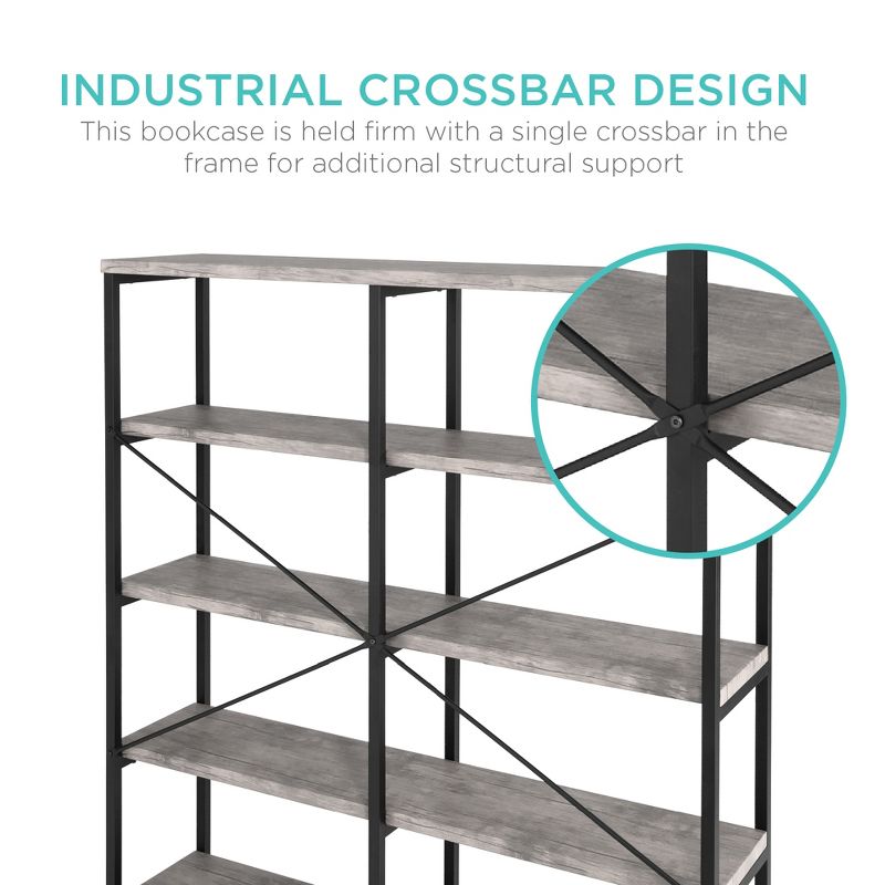 Best Choice Products 55in Storage Bookshelf for Living Room, Walkway w/ Industrial, Elevated Design, 2 of 10