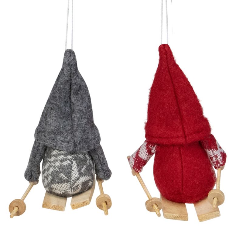 Northlight Set of 2 Red and Gray Skiing Gnomes Christmas Ornaments 5", 3 of 5