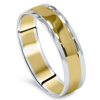 Pompeii3 Mens 14K Gold Two Tone Plain Polished Wedding Band Ring