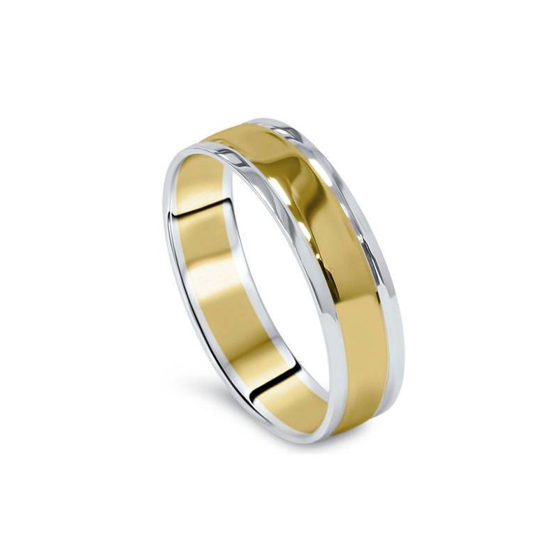 Pompeii3 Mens 14K Gold Two Tone Plain Polished Wedding Band Ring, 1 of 3